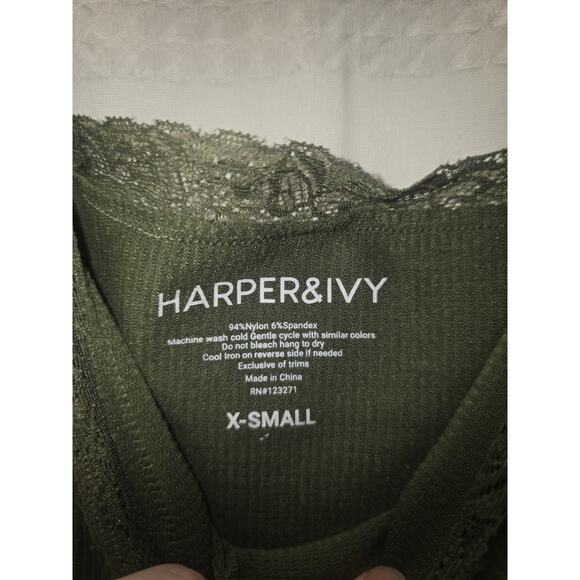 Harper & Ivy Off Shoulder Shirt Womens Size Xs Green Long Sleeve Lace Trim Green - Picture 2 of 6